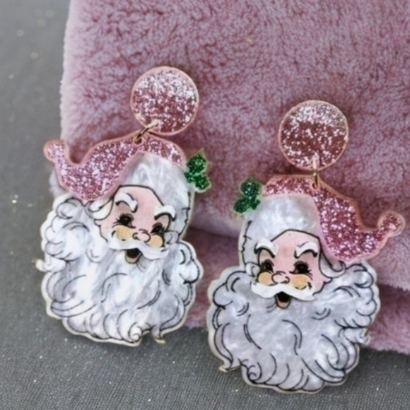 MODCLOTH ACRYLIC GLITTER SANTA EARRINGS 1 - Picture 3 of 4